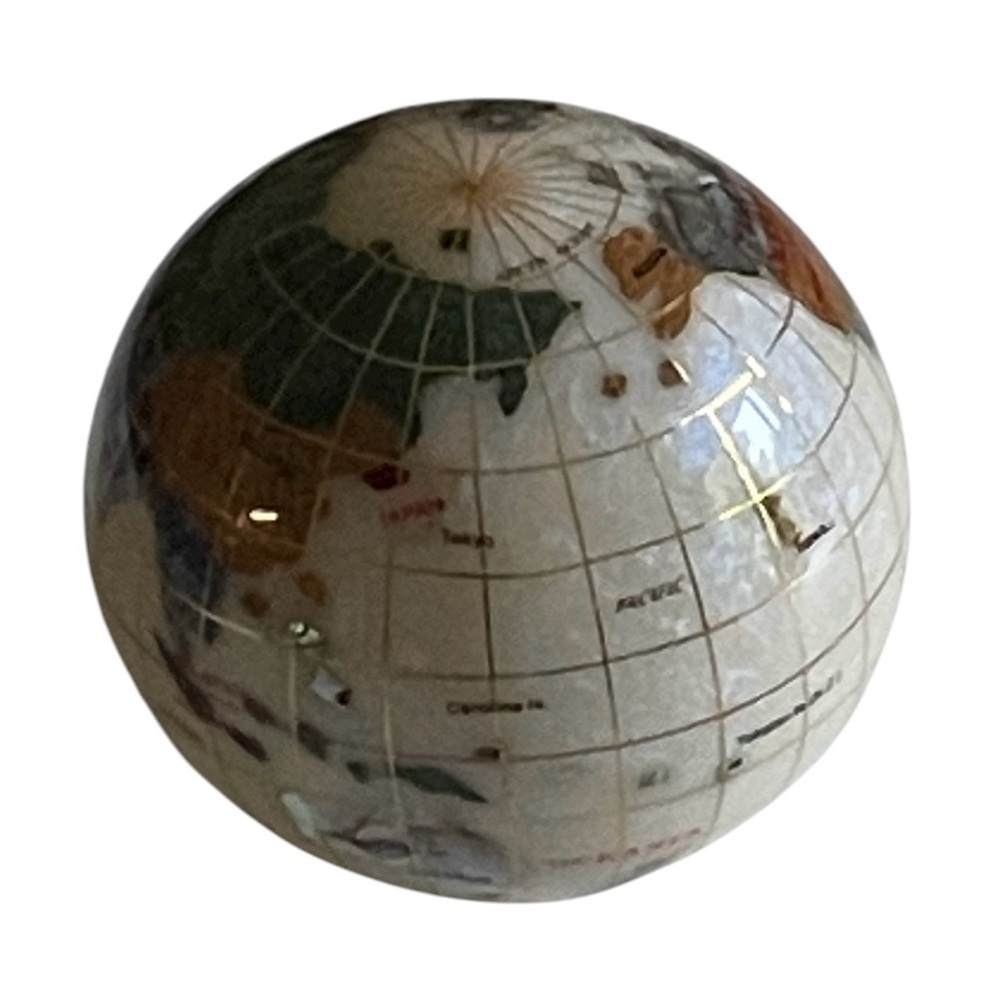 ALEXANDER KALIFANO inlaid GEMSTONE WORLD GLOBE paperweight country continent EUC